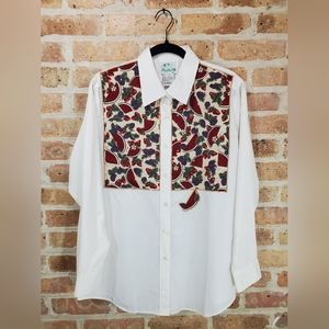 Kitchen Fruit Wallpaper Rhinestone Button Up Shirt
